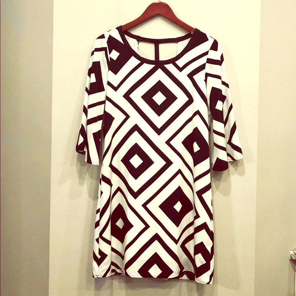 Zouk:  Bell Sleeve Black & White Cocktail Dress